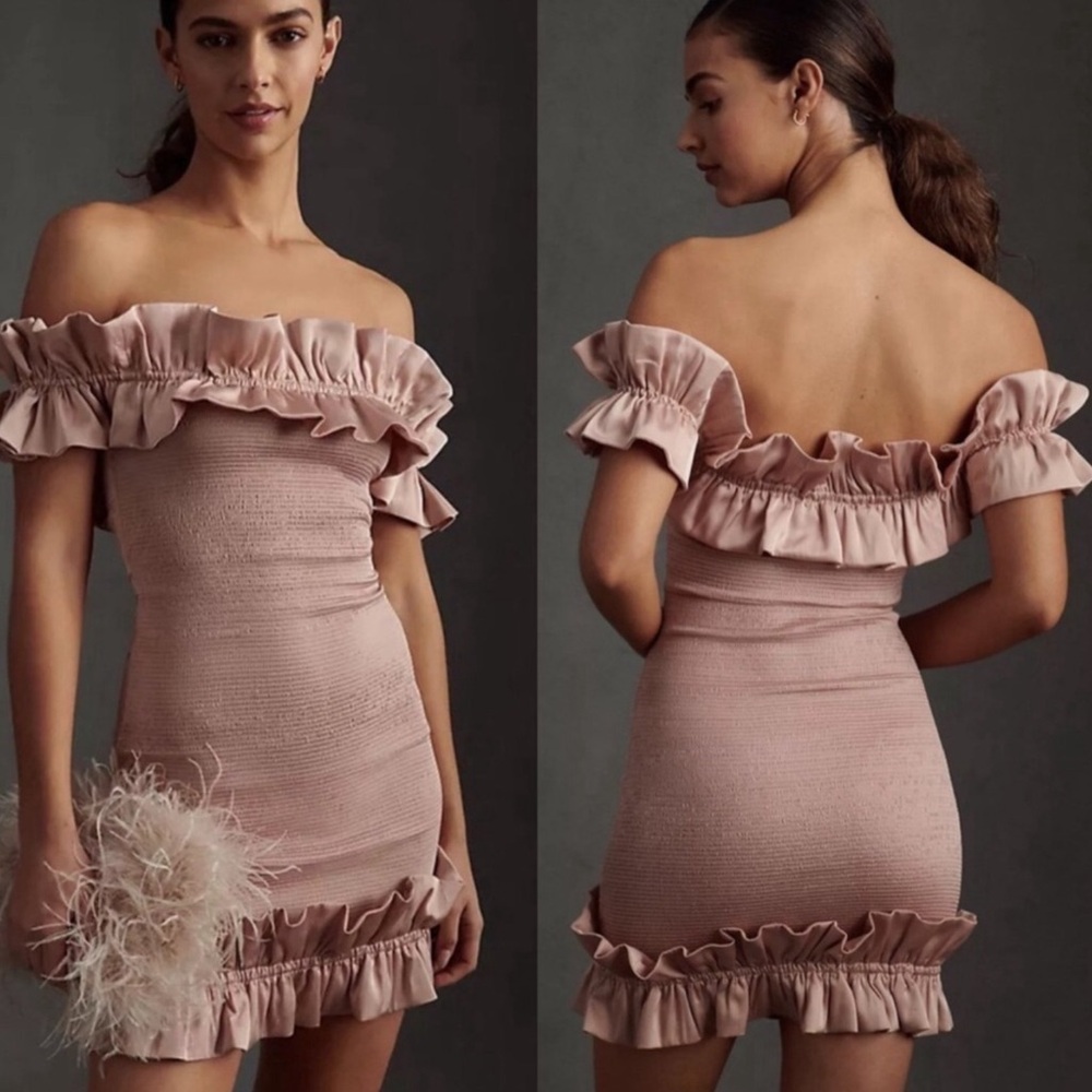 V. Chapman Blush Pink Off-Shoulder Ruffle Bodycon Dress